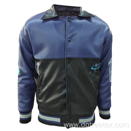 Custom Men's Embroidery Quilted PU Leather Bomber Jacket